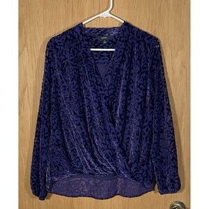 Alfani Women's Sz M Velvet Burnout Top Purple Black Animal Print WhimsiGoth